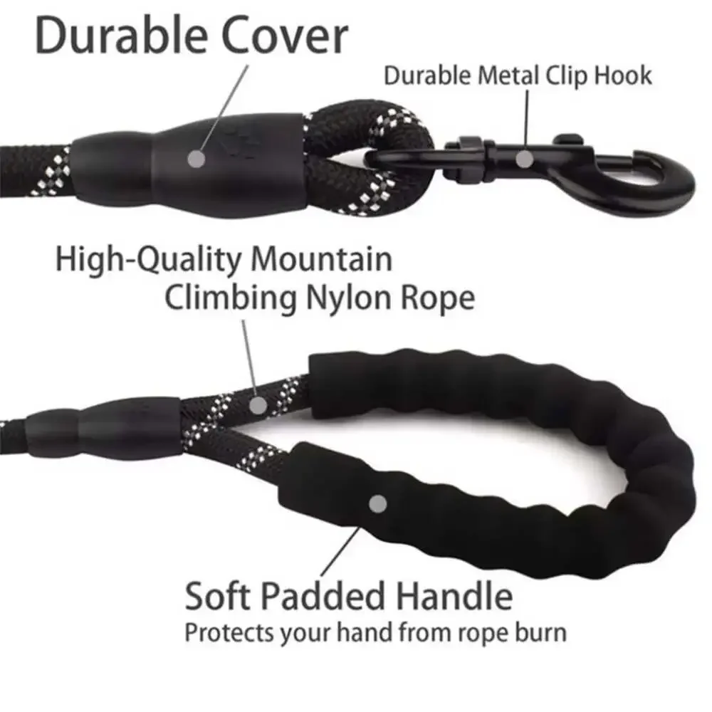 Reflective Dog Leash with Comfortable Padded Handle - Double Heavy Duty Traction